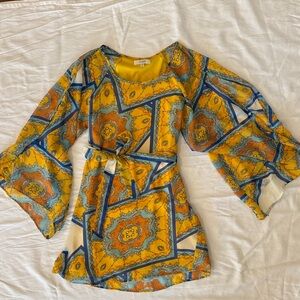 Umgee Yellow Blue Patterned Mini Dress